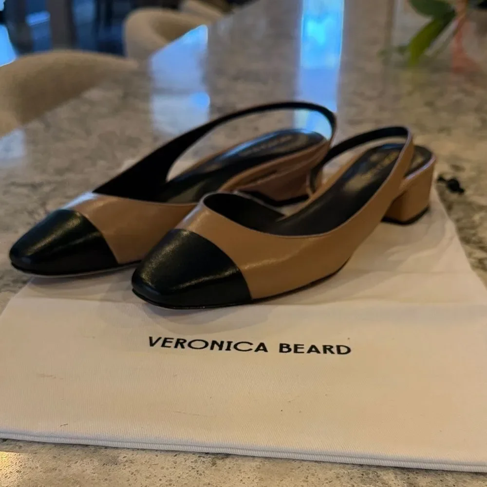 Veronica Beard Black and Tan Cecile Slingback Heels Sz 7.5